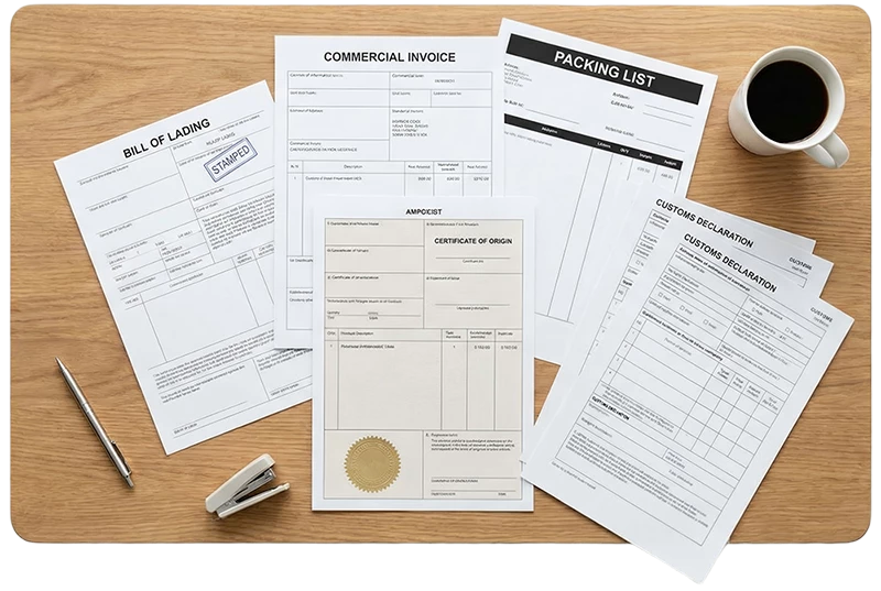 Sea freight shipping documents and paperwork